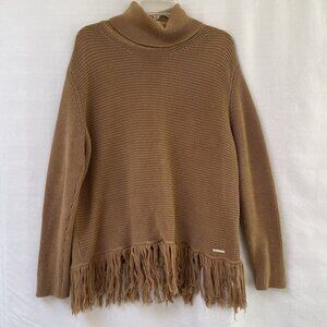 Michael Kors Turtleneck Fringed Hem Sweater Womens XL Stretch Boho Fall Cozy